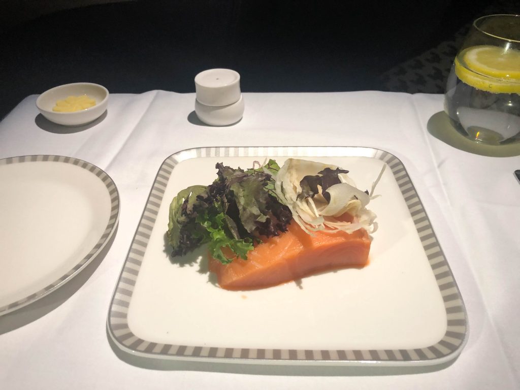 Singapore airlines A350 business class fresh salmon