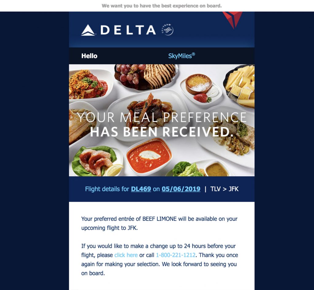 Delta Meal Confirmation